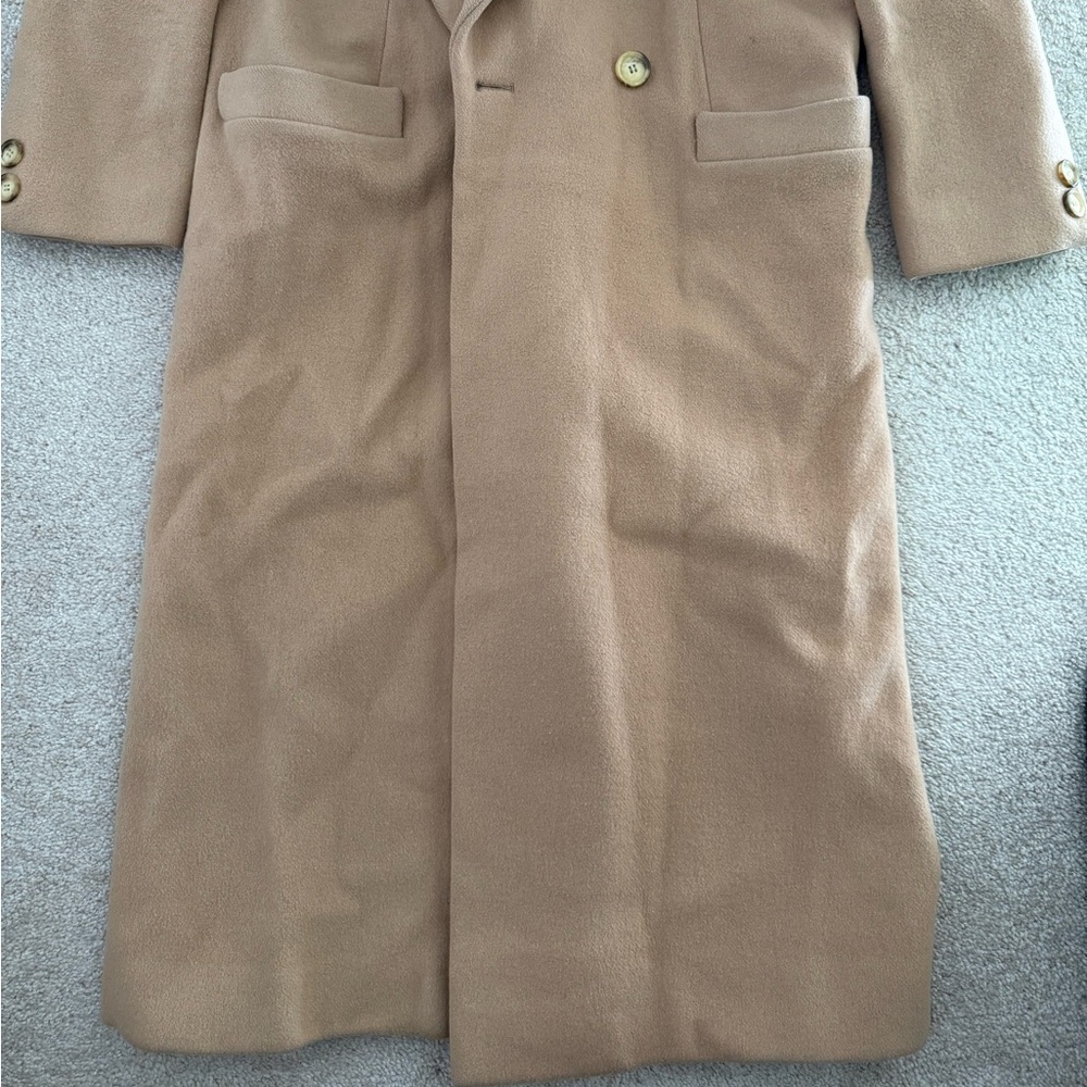 Vintage Christian Dior long overcoat M/L double breasted long brown tan camel - Picture 2 of 11